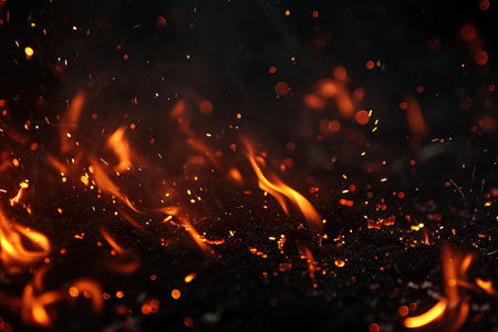Fuel your creative projects with this vibrant image of flames on a bold black background, adding intensity to your designs.の素材