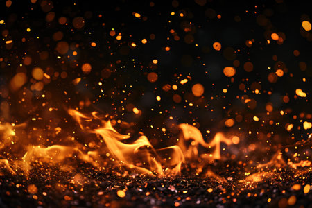 Fuel your creative projects with this vibrant image of flames on a bold black background, adding intensity to your designs.の素材
