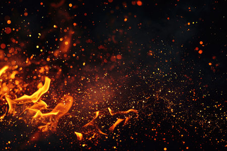 Fuel your creative projects with this vibrant image of flames on a bold black background, adding intensity to your designs.の素材