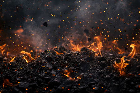 Fuel your creative projects with this vibrant image of flames on a bold black background, adding intensity to your designs.の素材