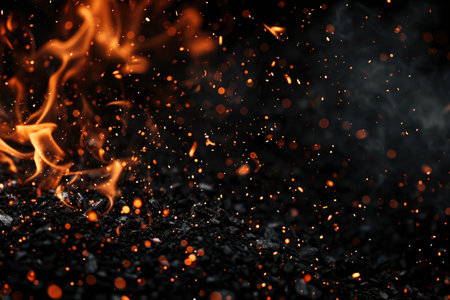 Fuel your creative projects with this vibrant image of flames on a bold black background, adding intensity to your designs.の素材