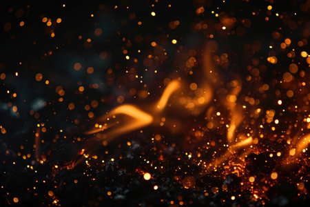 Fuel your creative projects with this vibrant image of flames on a bold black background, adding intensity to your designs.の素材