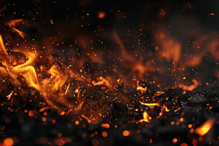 Fuel your creative projects with this vibrant image of flames on a bold black background, adding intensity to your designs.の素材