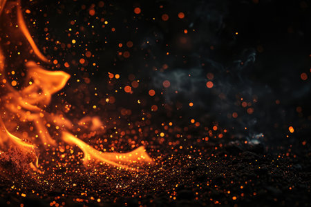 Fuel your creative projects with this vibrant image of flames on a bold black background, adding intensity to your designs.の素材