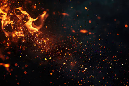 Fuel your creative projects with this vibrant image of flames on a bold black background, adding intensity to your designs.の素材