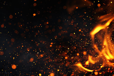 Fuel your creative projects with this vibrant image of flames on a bold black background, adding intensity to your designs.の素材
