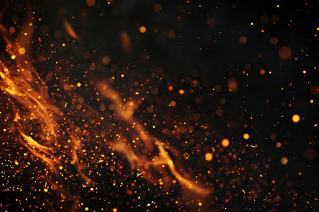 Fuel your creative projects with this vibrant image of flames on a bold black background, adding intensity to your designs.の素材