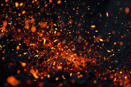 Fuel your creative projects with this vibrant image of flames on a bold black background, adding intensity to your designs.の素材