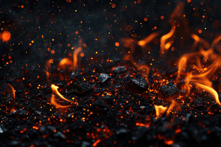 Fuel your creative projects with this vibrant image of flames on a bold black background, adding intensity to your designs.の素材