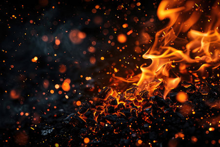 Fuel your creative projects with this vibrant image of flames on a bold black background, adding intensity to your designs.の素材