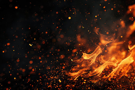 Fuel your creative projects with this vibrant image of flames on a bold black background, adding intensity to your designs.の素材