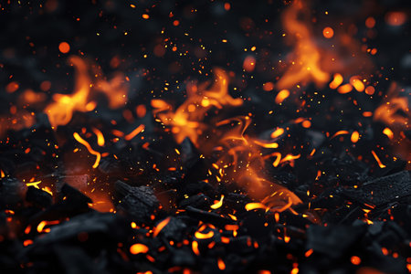 Fuel your creative projects with this vibrant image of flames on a bold black background, adding intensity to your designs.の素材