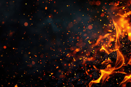 Fuel your creative projects with this vibrant image of flames on a bold black background, adding intensity to your designs.の素材