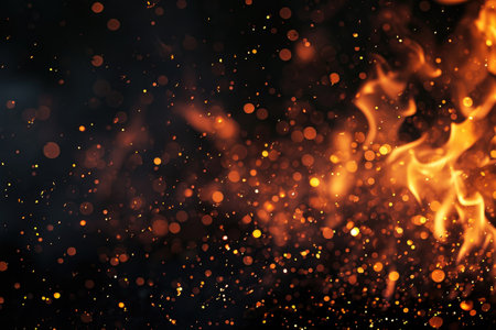 Fuel your creative projects with this vibrant image of flames on a bold black background, adding intensity to your designs.の素材