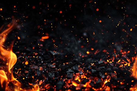 Fuel your creative projects with this vibrant image of flames on a bold black background, adding intensity to your designs.の素材
