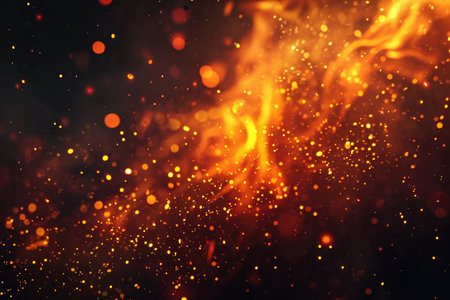 Fuel your creative projects with this vibrant image of flames on a bold black background, adding intensity to your designs.の素材