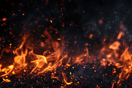 Fuel your creative projects with this vibrant image of flames on a bold black background, adding intensity to your designs.の素材