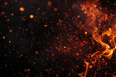 Fuel your creative projects with this vibrant image of flames on a bold black background, adding intensity to your designs.の素材