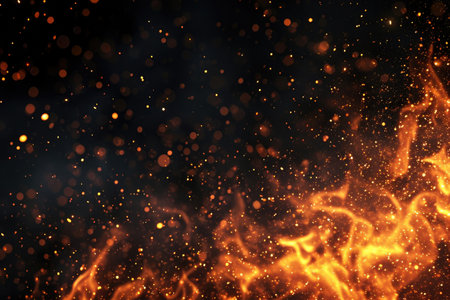 Fuel your creative projects with this vibrant image of flames on a bold black background, adding intensity to your designs.の素材