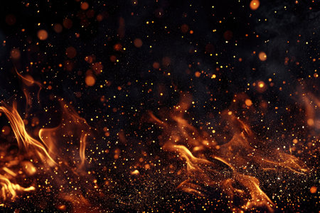 Fuel your creative projects with this vibrant image of flames on a bold black background, adding intensity to your designs.の素材