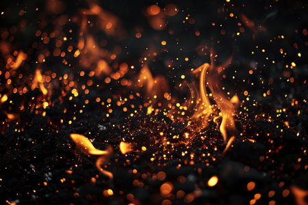 Fuel your creative projects with this vibrant image of flames on a bold black background, adding intensity to your designs.の素材