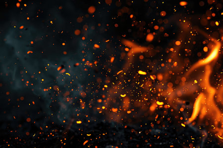 Fuel your creative projects with this vibrant image of flames on a bold black background, adding intensity to your designs.の素材