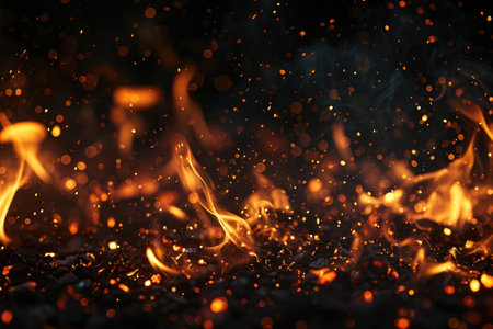 Fuel your creative projects with this vibrant image of flames on a bold black background, adding intensity to your designs.の素材