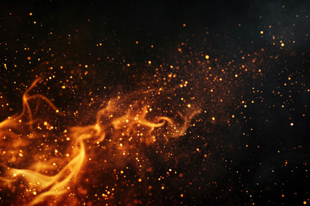 Fuel your creative projects with this vibrant image of flames on a bold black background, adding intensity to your designs.の素材