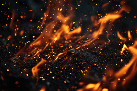 Fuel your creative projects with this vibrant image of flames on a bold black background, adding intensity to your designs.の素材