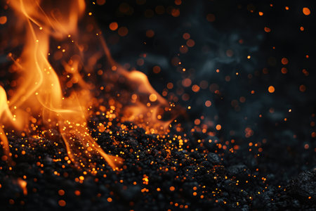 Fuel your creative projects with this vibrant image of flames on a bold black background, adding intensity to your designs.の素材
