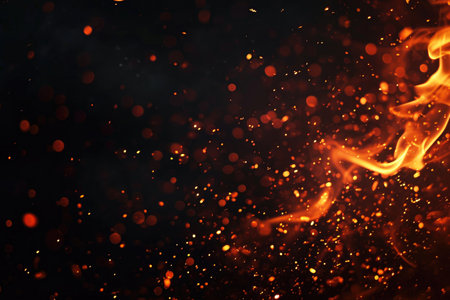 Fuel your creative projects with this vibrant image of flames on a bold black background, adding intensity to your designs.の素材