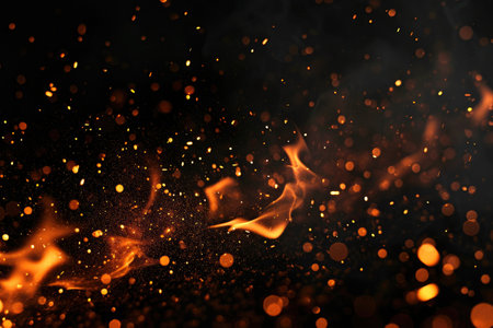 Fuel your creative projects with this vibrant image of flames on a bold black background, adding intensity to your designs.の素材