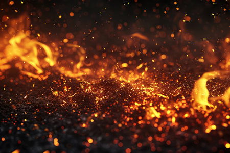 Fuel your creative projects with this vibrant image of flames on a bold black background, adding intensity to your designs.の素材