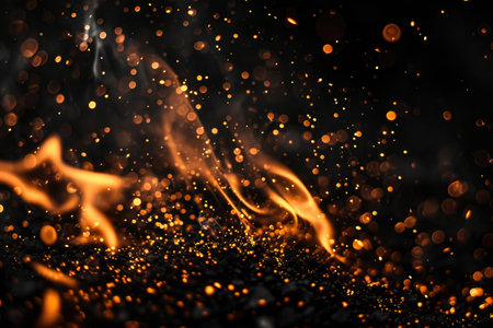 Fuel your creative projects with this vibrant image of flames on a bold black background, adding intensity to your designs.の素材