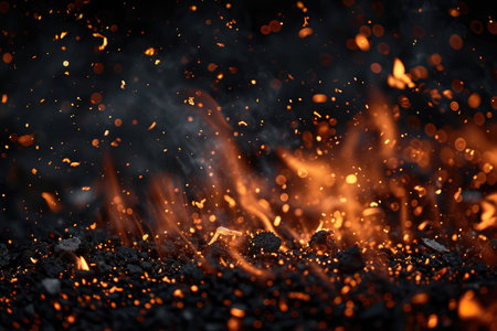 Fuel your creative projects with this vibrant image of flames on a bold black background, adding intensity to your designs.の素材