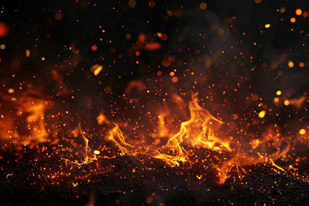 Fuel your creative projects with this vibrant image of flames on a bold black background, adding intensity to your designs.の素材