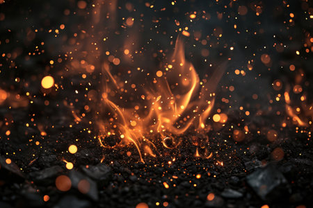 Fuel your creative projects with this vibrant image of flames on a bold black background, adding intensity to your designs.の素材
