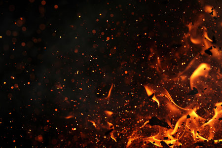 Fuel your creative projects with this vibrant image of flames on a bold black background, adding intensity to your designs.の素材