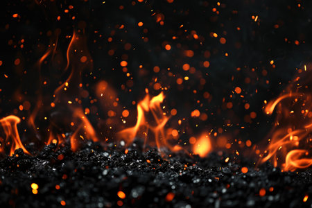 Fuel your creative projects with this vibrant image of flames on a bold black background, adding intensity to your designs.の素材