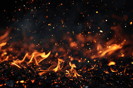 Fuel your creative projects with this vibrant image of flames on a bold black background, adding intensity to your designs.の素材