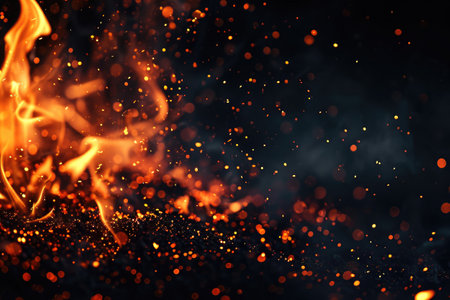 Fuel your creative projects with this vibrant image of flames on a bold black background, adding intensity to your designs.の素材