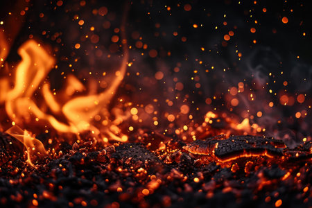 Fuel your creative projects with this vibrant image of flames on a bold black background, adding intensity to your designs.の素材