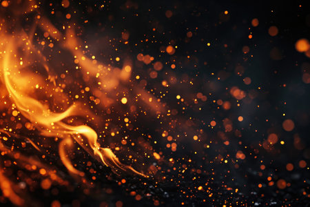 Fuel your creative projects with this vibrant image of flames on a bold black background, adding intensity to your designs.の素材