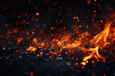 Fuel your creative projects with this vibrant image of flames on a bold black background, adding intensity to your designs.の素材