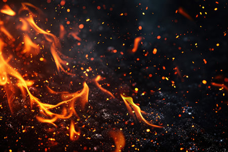Fuel your creative projects with this vibrant image of flames on a bold black background, adding intensity to your designs.の素材