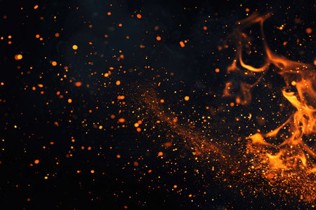Fuel your creative projects with this vibrant image of flames on a bold black background, adding intensity to your designs.の素材