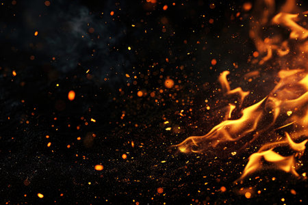 Fuel your creative projects with this vibrant image of flames on a bold black background, adding intensity to your designs.の素材
