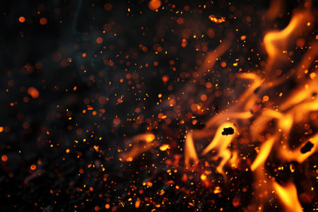 Fuel your creative projects with this vibrant image of flames on a bold black background, adding intensity to your designs.の素材