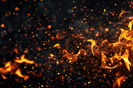Fuel your creative projects with this vibrant image of flames on a bold black background, adding intensity to your designs.の素材