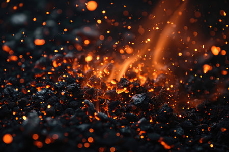Fuel your creative projects with this vibrant image of flames on a bold black background, adding intensity to your designs.の素材